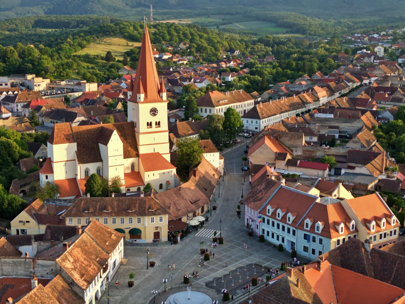 Aerial view of the Heltau fortified church